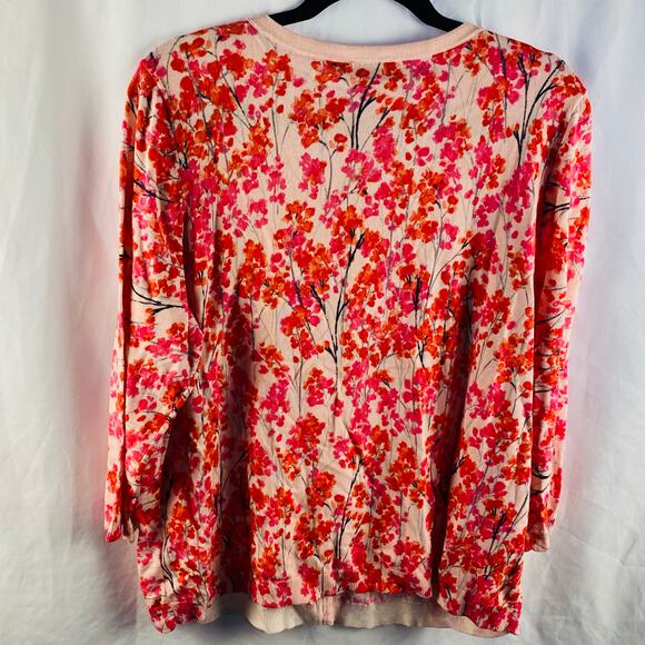 Talbots Pink Floral Classic Crew Neck Cardigan Size 2X NWT - Picture 2 of 7